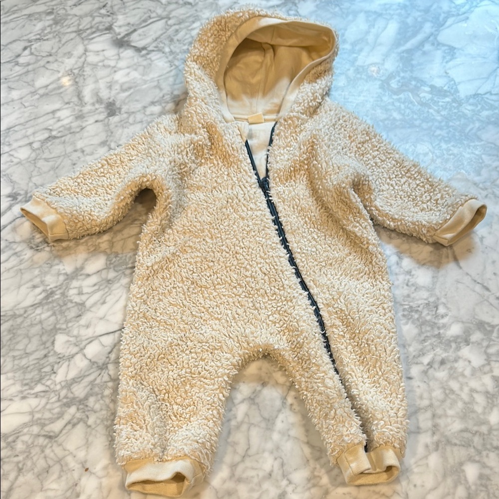 Cozy Cream Hooded Baby One Piece